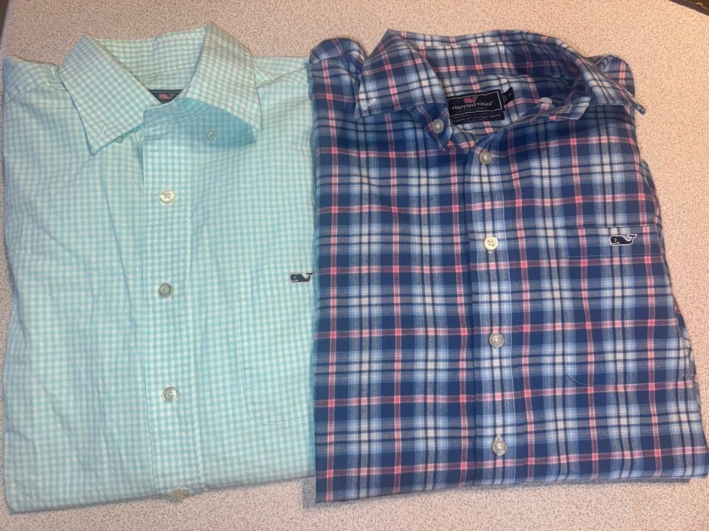 2 Vineyard Vines Long Sleeve Button Shirt Mens Medium Plaid Classic Fit Tucker
